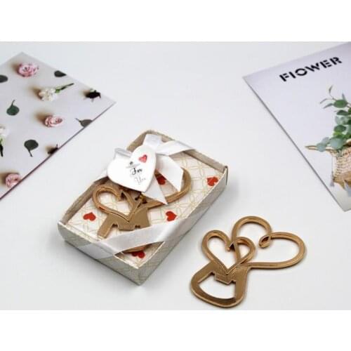 100PCS Gold Color LOVE Double Heart Bottle Opener Creative Beer Bottle Opener Bridal Shower Wedding Anniversary Favor SN3530