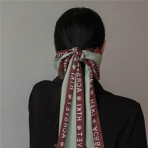 136x13cm INS French Retro Silk Scarf Hair band Ribbon Bow letter Literature and Art Sliver Ribbon Hair binding Bag Bandage