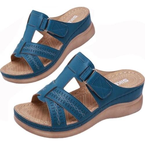 2021 Summer Women Wedge Sandals Flip Flop Ladies Vintage Punk Open Toe Anti-slip PU Leather Casual Platform Retro Sandals 35-43