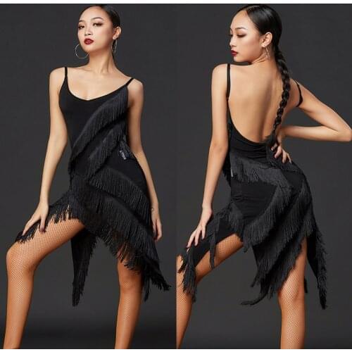 2021 New Latin Dance Competition Dresses Sexy Backless Fringed Dress Chacha Samba Tango Latin Performance Dance Dress DQS6586