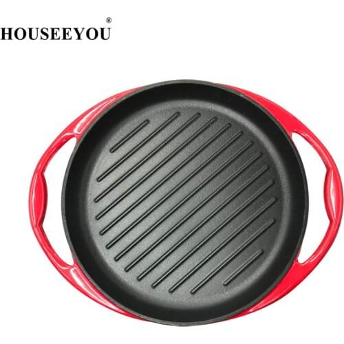 26cm Thicken Cast Iron Roasting Steak Pan Frying Without Coating Non Stick Roast Enamel Fried Pot Plate Meat Fryer Skillet Wok