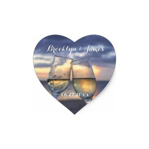 3.8cm Custom Heart Sunset On The Beach Wedding Stickers