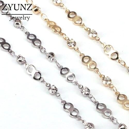 3 Meters, 8 Pattern Chunky Chains CZ Crystal Link Chain Accessories Fit for Jewelry Making DIY Supplies