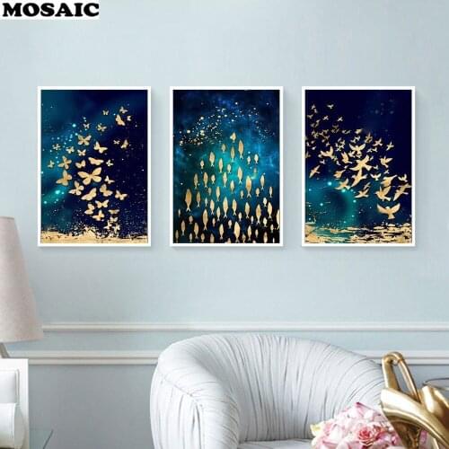 3pcs 5d Diamond Embroidery blue sky Diamond Painting Full round Butterfly Birds fish Picture Of Rhinestones Home Decoration