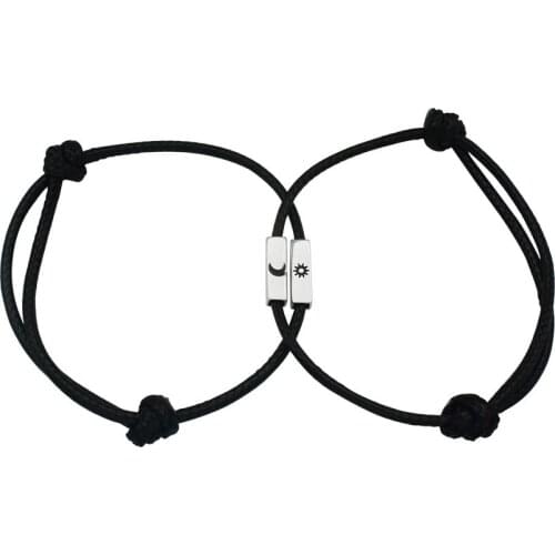 925 Silver Leather Bracelet Sun Moon Adjustable Braided Black Rope Bracelet Love Pair Bracelet Lucky Bracelet