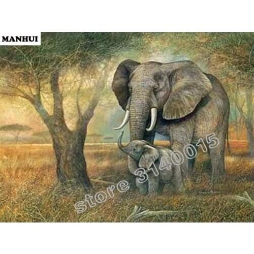 5d diy diamond embroidery Elephant family diamond painting Cross Stitch full square drill Rhinestone mosaic decoration BFC358