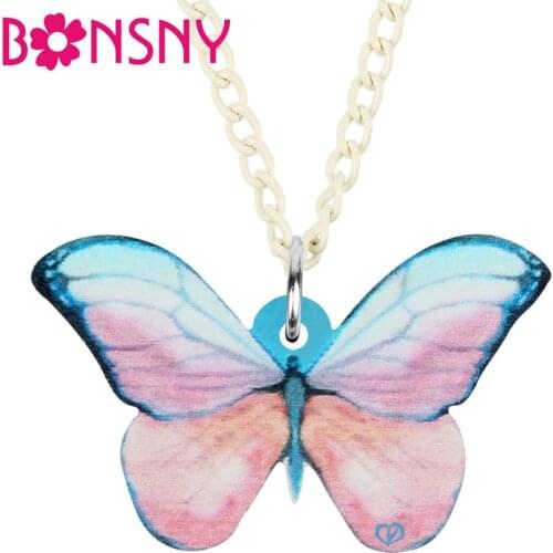 Bonsny Acrylic Pink Brush-footed Butterfly Necklace Choker Chain Animal Pendant Jewelry For Women Girls Party Charm Accessories