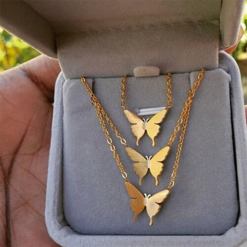 Charm Butterfly Necklace For Women Girls Stainless Steel Gold Chain Necklace Butterflies Pendent Choker Jewelry Collier Femme