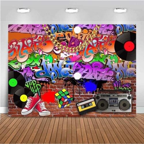 Back To The 90s Photography Backdrop Hip Hop Red Brick Graffiti Wall Radio Retro Style Photo 80s Birthday Party Background