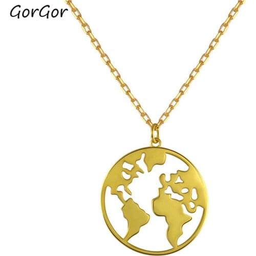 GorGor Necklace Women 925 Sterling Pattern Earth Map Pendant Platinum Plated Creative Simplicity Engagement Jewelry 60300972203