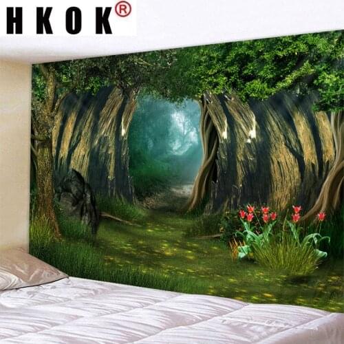 HKOK Fantasy Forest Digital Printed Tapestry Wall Hanging Wall Covering Rugs Background Cloth Beach Mat Blanket Art Home Decor