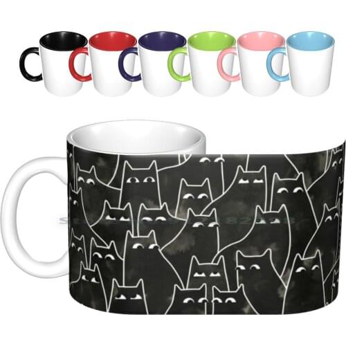 Suspicious Cats Ceramic Mugs Coffee Cups Milk Tea Mug Cat Kitty Black Cat Pattern Animal Pet Cat Lover Black And White