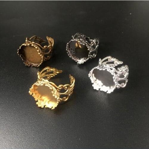 6 color 15mm blank ring base Round Crown and Heart Base ,brass plated bezel ring blanks with a cutout band, adjust ring