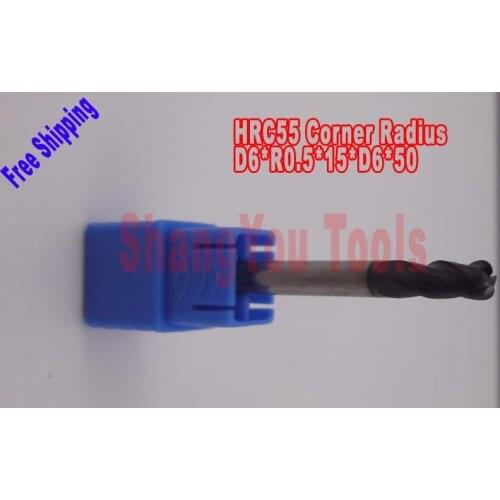 5pcs 6mm four Flutes Milling tools Mill cutter Corner Radius End Mill CNC router bits hrc55 R0.5*D6*15*D6*50