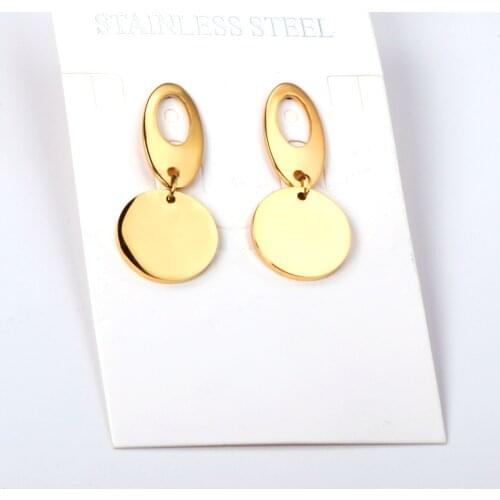 Gold/Silver Color Round Pendant Dangle Earrings 316L Stainless Steel Fashion Drop Earrings Wholesale Accessories