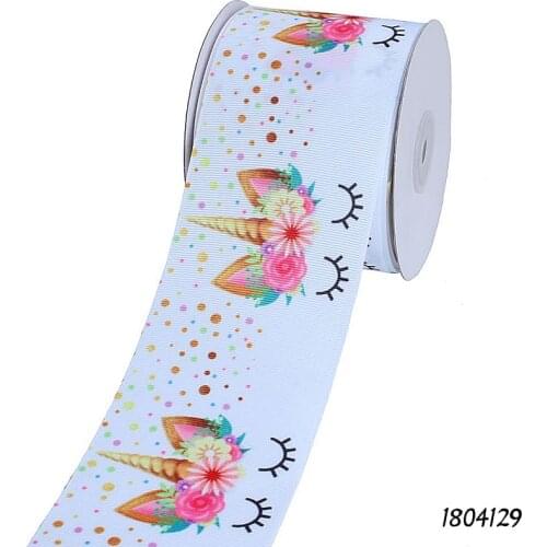 FLRA Ribbon (50 yards/lot) Flora Ribbons beautiful unicorn printed grosgrain ribbon for cheer bows