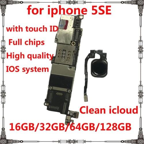100% Original Motherboard for iphone SE Full unlocked mainboard With / NOTouch ID 16GB 32GB 64GB for iphone 5SE IOS logic board