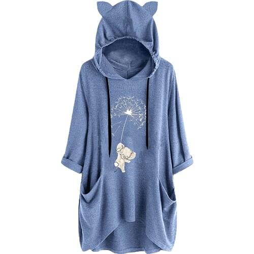 Cute Kawaii Print Hoodies Plus Size Women Sweatshirts Long Sleeve Loose Pocket Kawaii Top Harajuku Hooded Sweatshirts Moletom