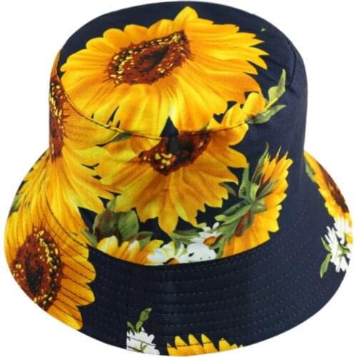 Fashion Summer Sunflower Printed Fisherman Hat Casual Unisex Tropical Panama Flat Reversible Cotton Beach Hawaii Cap