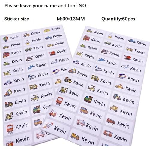 60PCS Multi Color customizable name stickers Transportation Tools for boy waterproof anti-tear free shipping School Stationery