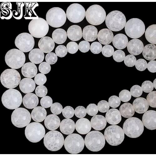 Natural Stone White Fire Agates Crack Agates Round Loose Beads 6 8 10MM Fit DIY Necklace Bracelets Jewelry Making Accessories