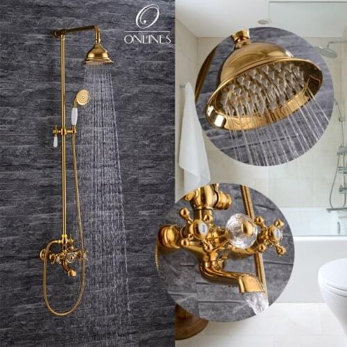 German online European antique full copper and gold shower faucet wall mounted shower faucet
