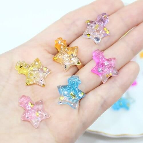 Newest Glitter Star Resin Cabochons DIY Jewelry Accessories material 100pcs 18*20mm Charms Pendant Decoration Phone Shell Patch