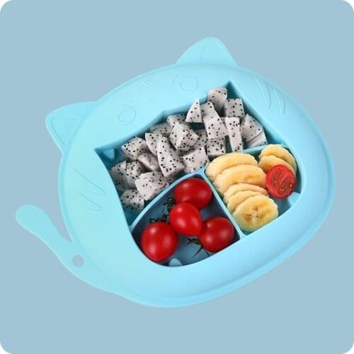 Newest One-piece Grid Oval Dinner Plate Mat Microwaveable Baby Silicone Plate Tableware Silicone Non-slip Childrens Plate Bowl