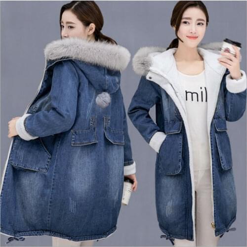 New Fashion women denim jackets womens winter coats blue jean super warm thickened waterproof windproof slim long parkas