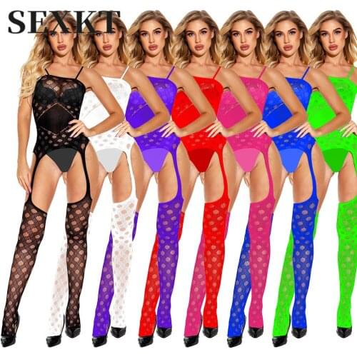New Sexy Lingerie Mesh See-through Seduction Braces One-Piece Hollow Stockings Mesh Stockings Sexy Open Crotch Fishnet Clothes