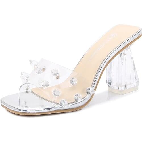Newly Arrived Transparent PVC Sandals Crystal High Heel Sexy Casual Shoes Large Size 35-43 44 45 46 Female Open Toe Slippers
