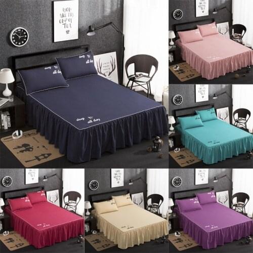 Home Living Solid Color Ruffled Bed Skirt with Pillowcase Brushed Microfiber Bedspread Cover Twin Full Queen King Size Bed Cover