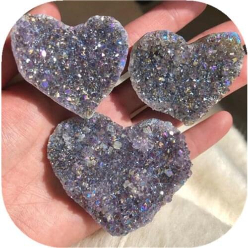 Aura Purple Amethyst Cluster Heart Shaped Crystals Healing Stones Natural Carved Gemstone For Decoration