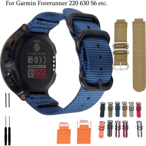 Sports Stripe Nylon Watchband For Garmin Forerunner 220 235 620 630 735 S5 S6 S20 Strap Canvas Wrist Bracelet Replace Band