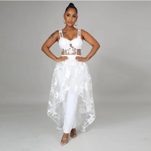 RMSFE 2021 Ladies Sleeveless Strapless Fashion Solid Color Sexy Suspender Irregular Perspective Embroidered Dress