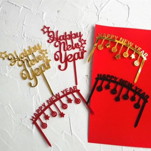 Happy New Year Acrylic Cake Topper Gold Red Stars Cake Topper For Christmas Xmas Party Cake Decorations New Year Celebrations