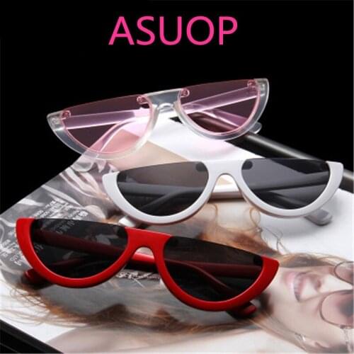 ASUOP new retro cat eyes ladies sunglasses mens semi-circle triangle fashion glasses transparent UV400 classic sunglasses