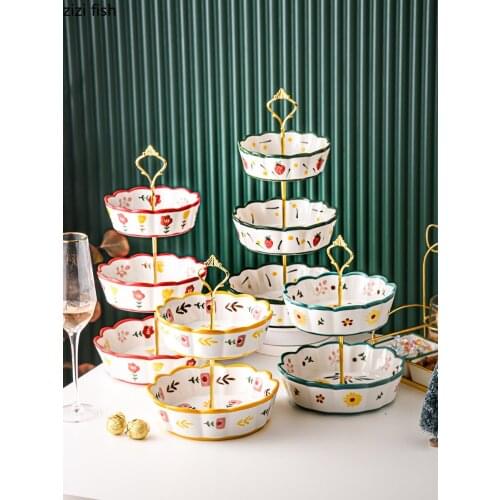 Modern Flower Ceramic Cake Stand Candy Snack Tray Fruit Bowl Double/three Layer Dessert Pastry Stand Cake Decoration Accessories