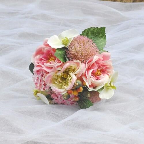 Handmade Wedding Bouquet Pink Roses Holder Wedding Flowers Bridal Bouquets Artificial Bridesmaids Accessories Wedding Bouquet