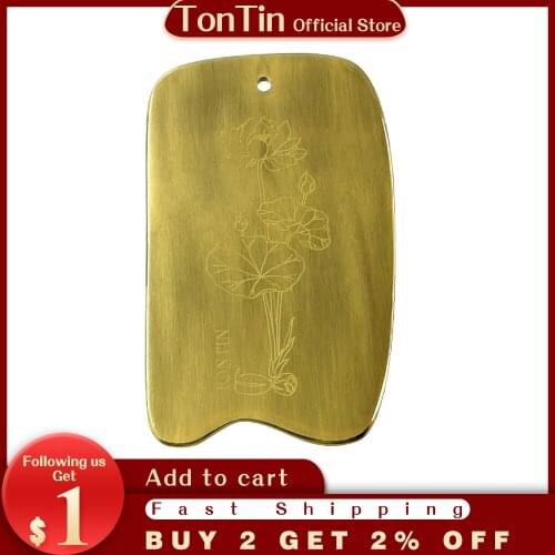 Tontin Traditional Copper Massage Tool Guasha Beauty SPA kit Scraping Facial Slim Face Body Massager Board Knife Shape