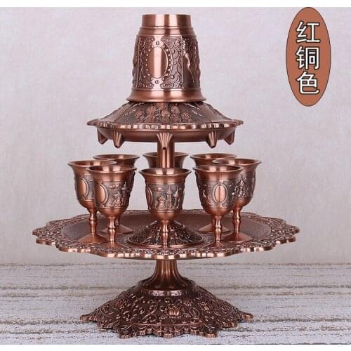 Rare 12PCS/set antique copper zinc alloy metal wine decanter set drinks ware tableware set wine cup drinkware328B