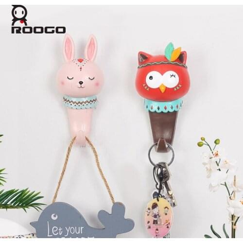 Roogo Home Decoration Accessories Hanger Cartoon Animal Key Holder Wall Crochet Indoor Room Decoration Wall Hooks Coat Rack