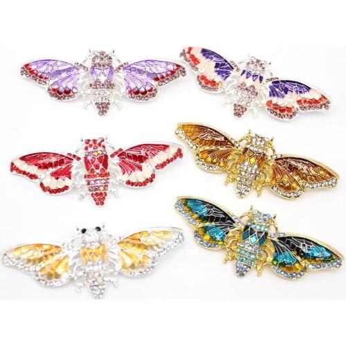 100pcs/lot free shipping Vintage enamel yellow and brown moth/bee insert brooch pins