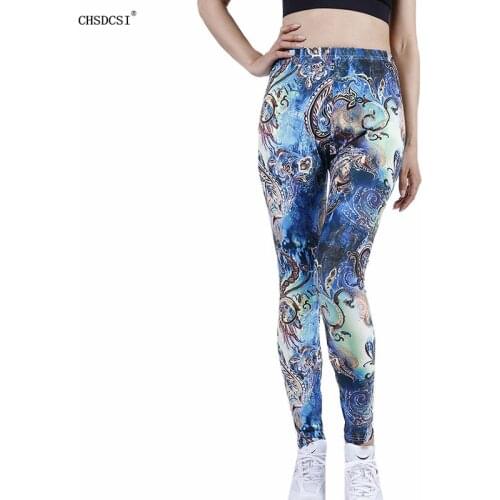 CHSDCSI Womens Printed Leggings High Waist Running Fitness Leggins Push Up Sports Pants Elastic Ankle Length Polyester Workout