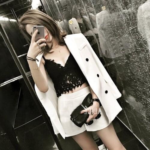 Two-piece suit womens suit shorts suit spring and autumn new style double-breasted suit shorts 2 piece outfits for women