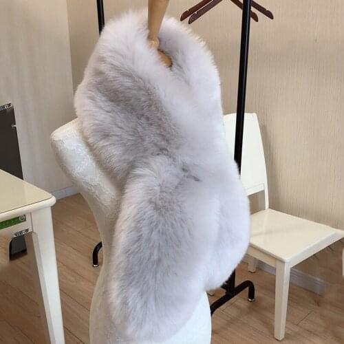 Women Winter Thicken Plush Faux Rabbit Fur Scarf Solid Color Collar Shawl Neck Warmer Shrugs Knitted Neckerchief Long Wraps
