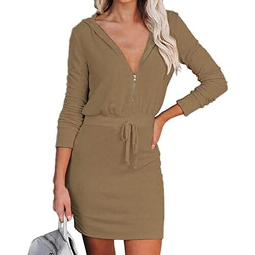 2021 New 3 Colors Western Trendy Women Dress Solid Color Breathable Skin-friendly Long Sleeve V Neck Women Dress for Autumn