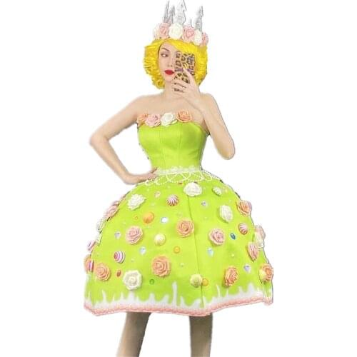 Women Handmade Flower Celebrate Ball Gown Dress Girls Cute Birthday Party Cake Dresses Sweet Strapless Mini Evening Costumes