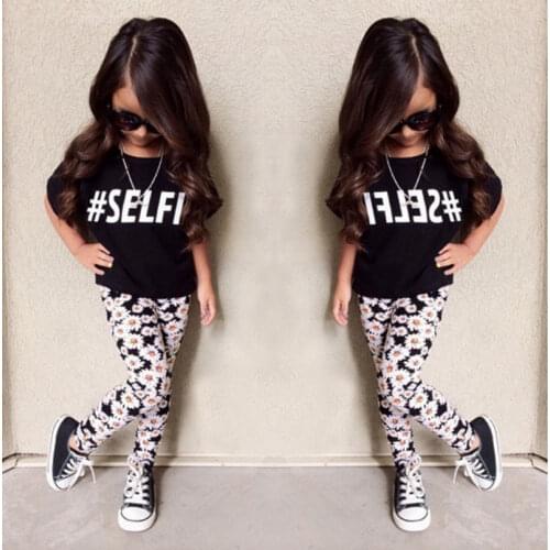 Tops T-Shirts Floral Pants Cotton Fashion Outfits Girl Clothes Set UK 2016 2PCS Clothes Sets Girls Baby Kids Summer