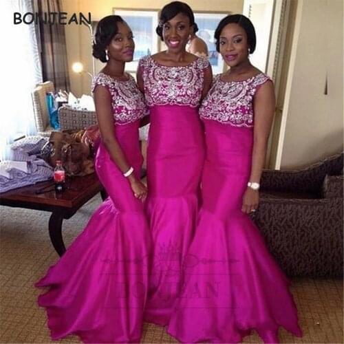 2021 Rose Bridesmaid Dresses Mermaid Beads Scoop Chiifon South African Lace Up Black Girls Bridesmaid Dress